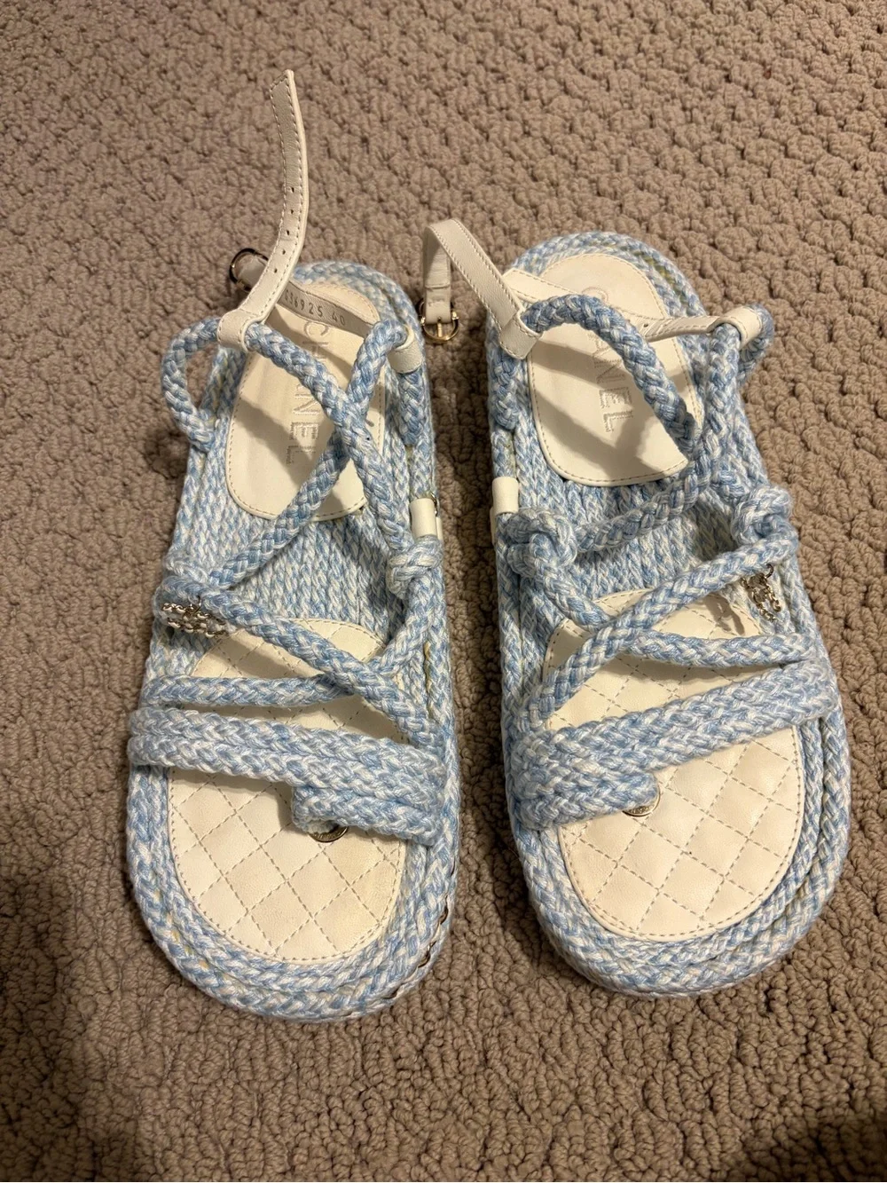 CHANEL Light Blue Cord Braided Rope Dad Sandals 40